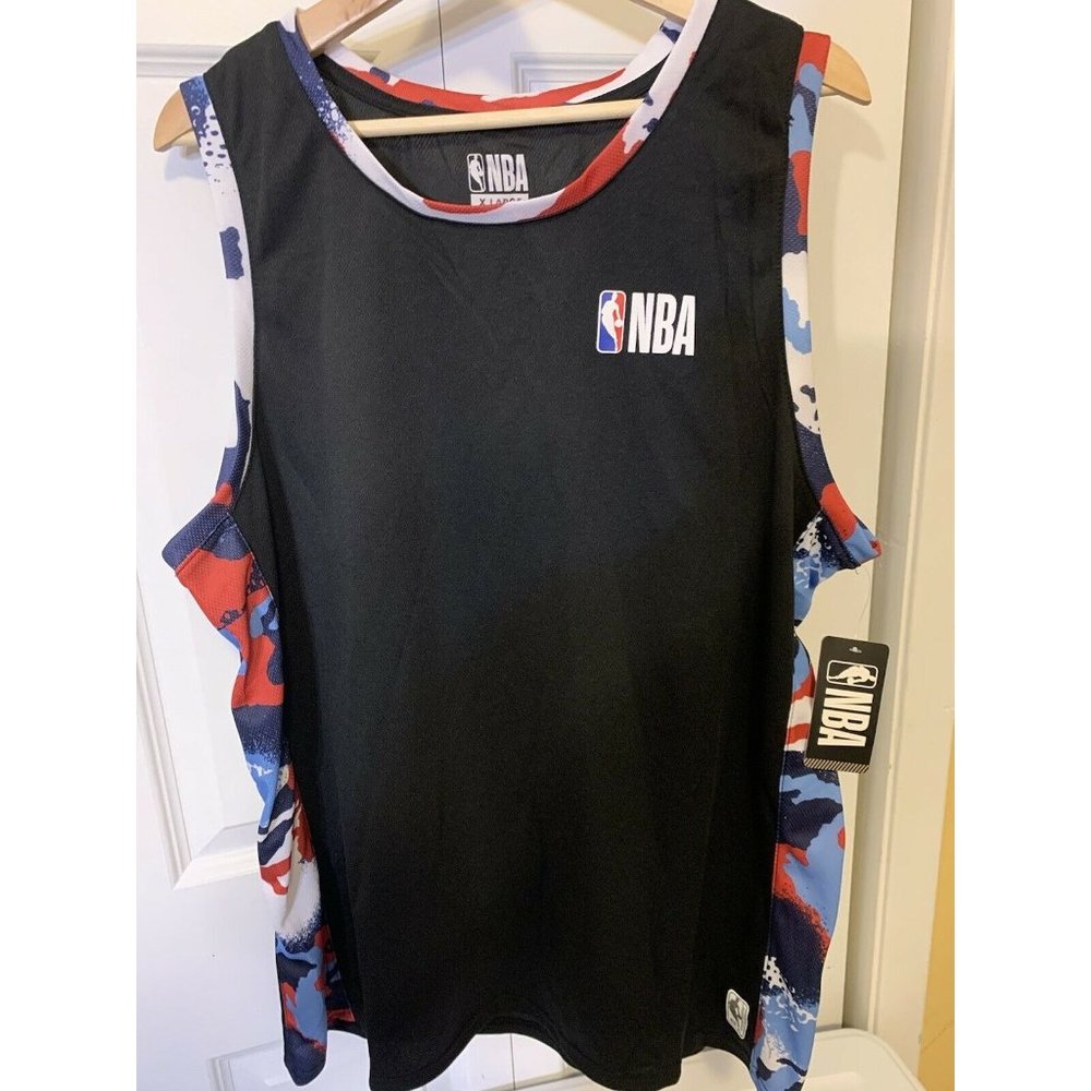 New NBA Black Muscle T‎ Shirt Men’s Sz XL NWT Rare Red White Blue Trim
